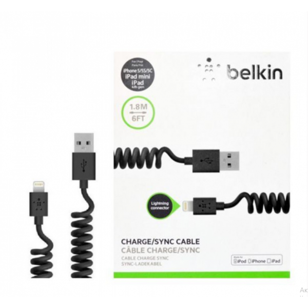 97043 USB-кабель Belkin Spring Лайтнін - 1,8м, 2A, Black