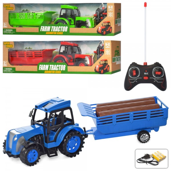 249723 Трактор CR1921 радіо/к, акум,з причепом,38см,USB, 2 види / мікс кольорів, в кор-ці, 48,5-12,5-13,5см