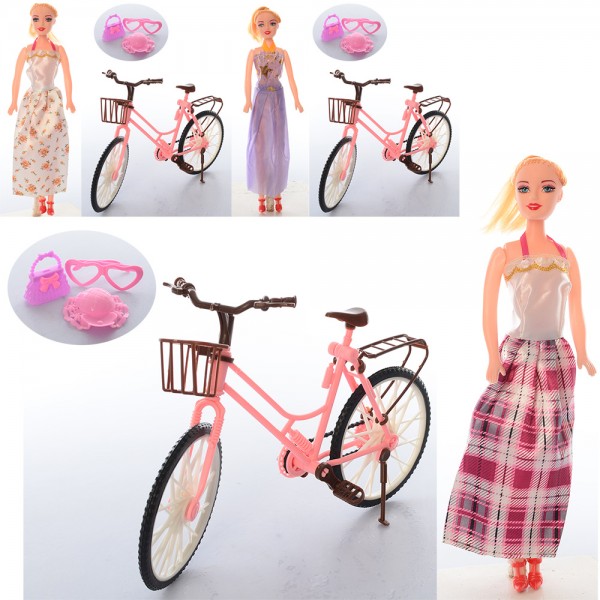 107756 Лялька 188-49 велосипед, сумочка, капелюх, окуляри, мікс видів, кул., 24-29-6см.