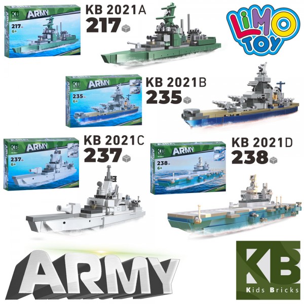 164658 Конструктор KB 2021 4 види, військовий, корабель, 217 дет., кор., 32.5-21-5.5 см.