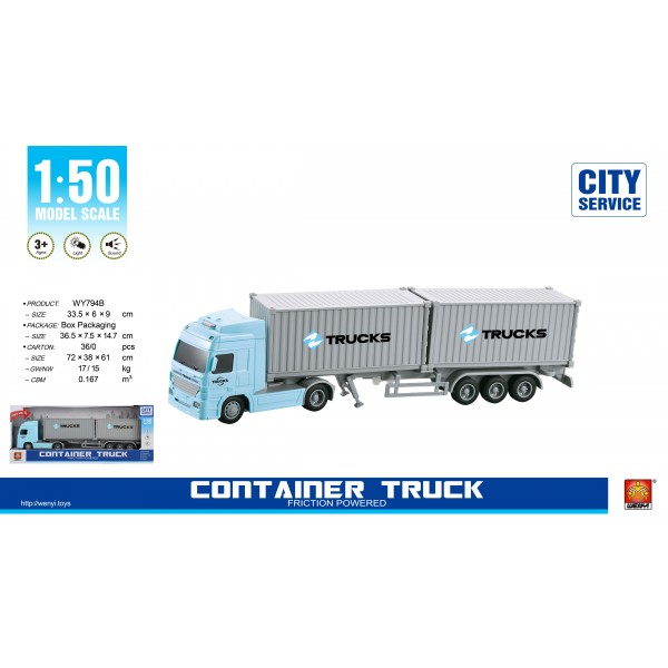 227289 Вантажний автомобіль WY794B інерц.,трейлер,1:50,гум.кол.,рух.дет.,муз.,світло,бат.(табл.),кор.,37-15