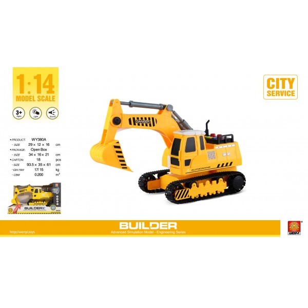 227290 Екскаватор WY380A  інерц, 1:14, рухливі деталі, муз., світло, бат.(табл), кор., 33-20-15 см.