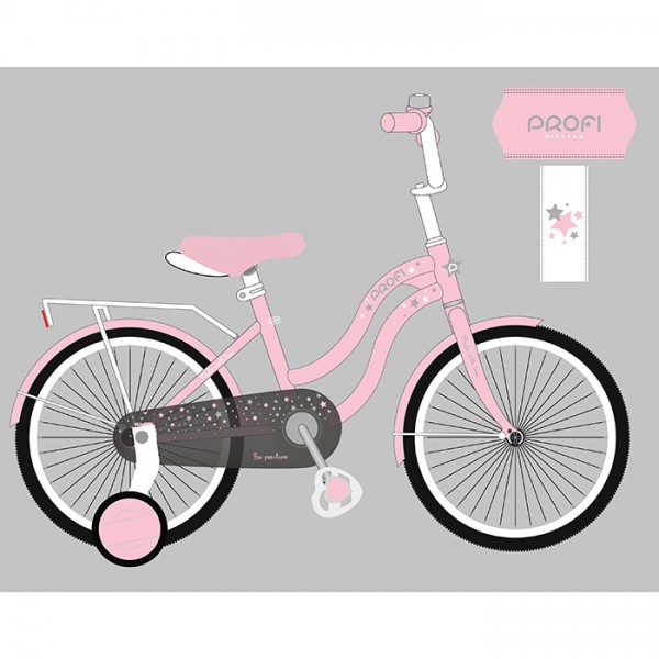 165609 Велосипед дитячий PROF1 14д. MB 14061-1 STAR,SKD75, дзвінок, ліхтар, багажник, дод. колеса, рожевий