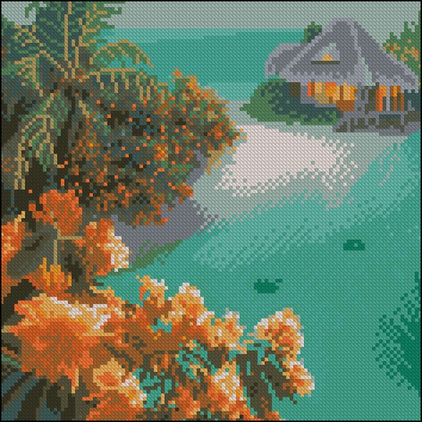 247709 Алмазна картина Strateg Будинок на острові 30х30 (FZ3030-15)