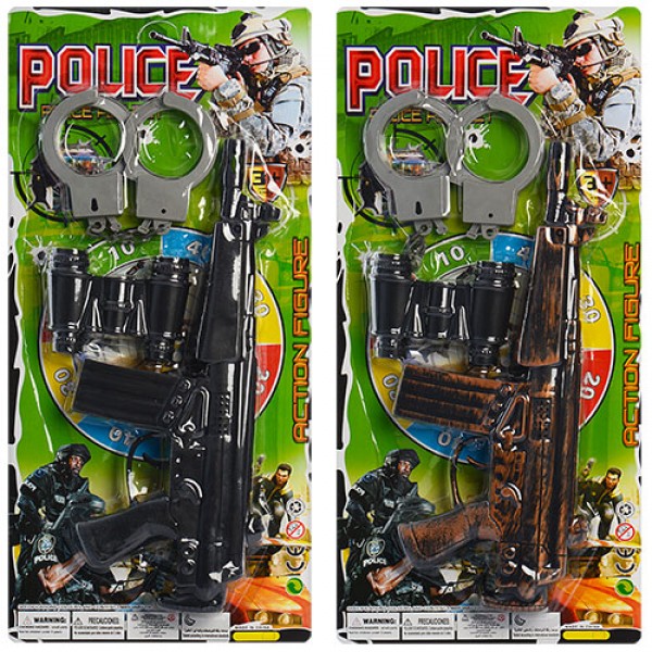 36518 Набір поліцейського 88001-02 автомат-трещітка, бінокль, наручники, 2 види, лист, 20-43-3 см.