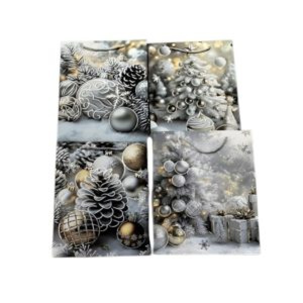 262647 Пакет новорічний паперовий L "Silver Christmas" 31*40*12см