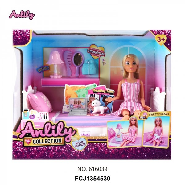 248518 Лялька 616039 шарнірна, ліжко, собака, аксесуари, кор., 32-26,5-17 см.