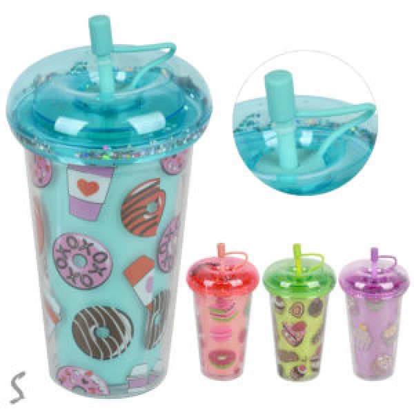 256585 Склянка з кришкою та трубочкою "Sweets" 450мл R37485