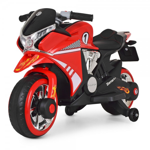 72830 Мотоцикл M 3682L-3 1 мотор 45W, 2 акум. 6V4,5A, ручка газу, шкіряне сидіння, MP3, TF, USB, червоний.