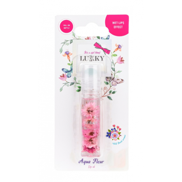 152507 Олійка-блиск для губ в ролику Lukky Aqua Fleur з рожевими квітами