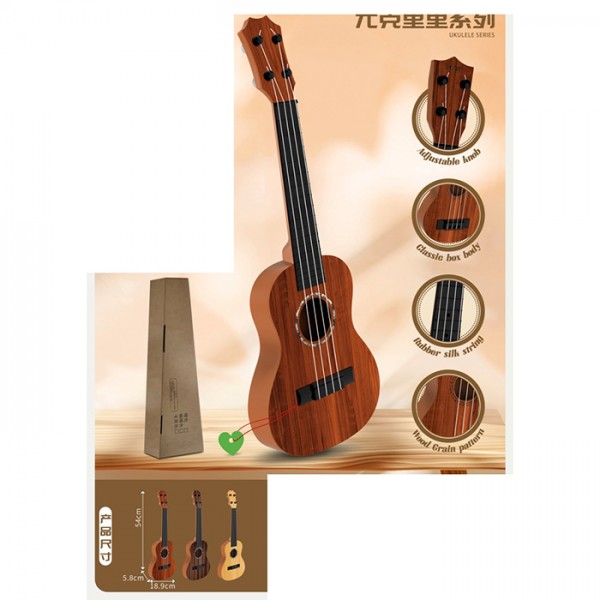 246617 Гітара 601A-1A  54см, 4 струни, медіатор, 3 кольори, кор.,54,5-22,5-6,5см