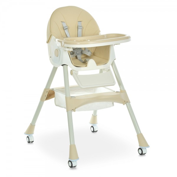245392 Стільчик M 6302 Beige для годування, складний, 5-ти точ.рем., екошкіра, регул.підніжка, бежевий
