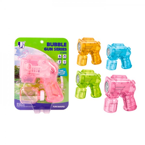 220332 Мильні бульбашки P81928A (48шт) пістолет/бластер, 11см, світло, запаска 6,5см, мікс кольорів, на бат-ці, в слюді, 15-20-5см