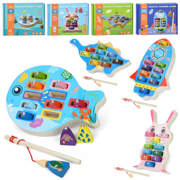 227379 Дерев'яна іграшка Риболовля MD 1366 магнітна,ігр.поле,1вудка,фігурки 10шт.,4 види,кор.,21,5-17-3,5см