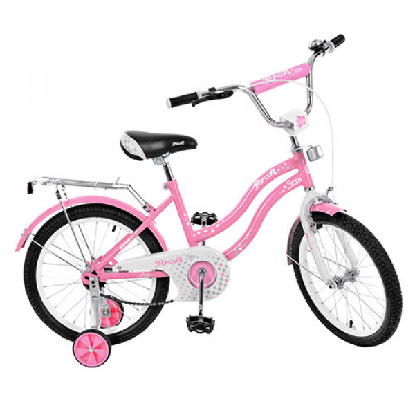 20229 Велосипед дитячий PROF1 L1891 18" дзеркало, дзвінок, додаткові колеса, рожевий, кор.