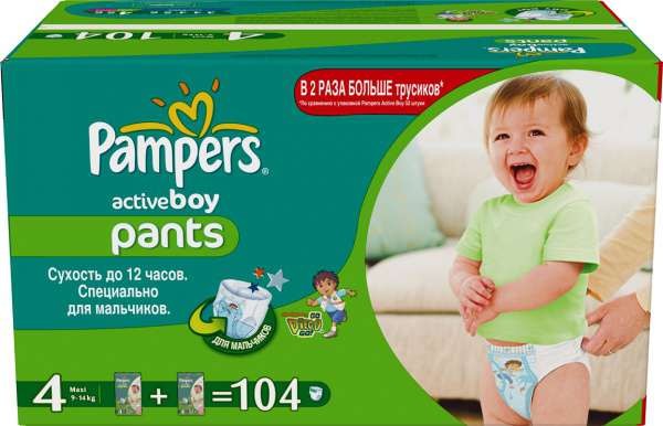 177646 Підгузники-трусики Pampers Active Boy 4, 9-14 кг, 104 шт