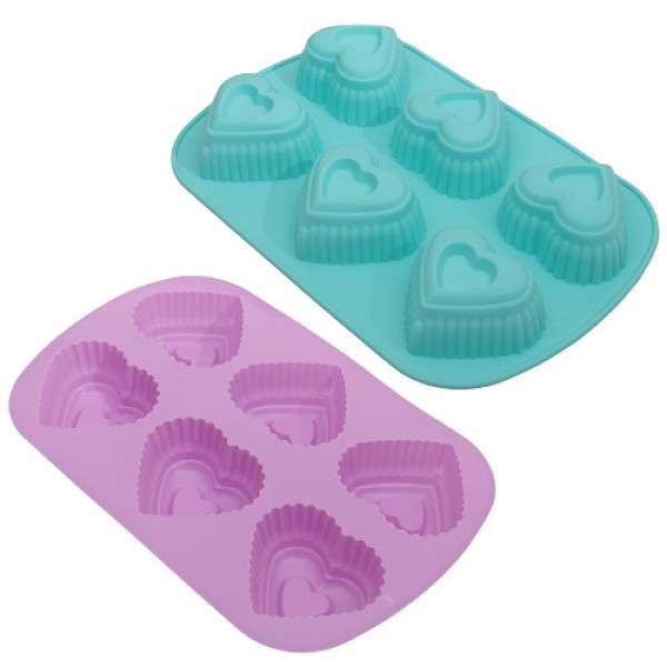 94629 Форма силікон для кексів "Сердечко" 6 шт/л 25.5*17*4 см MH-3014 (120шт)