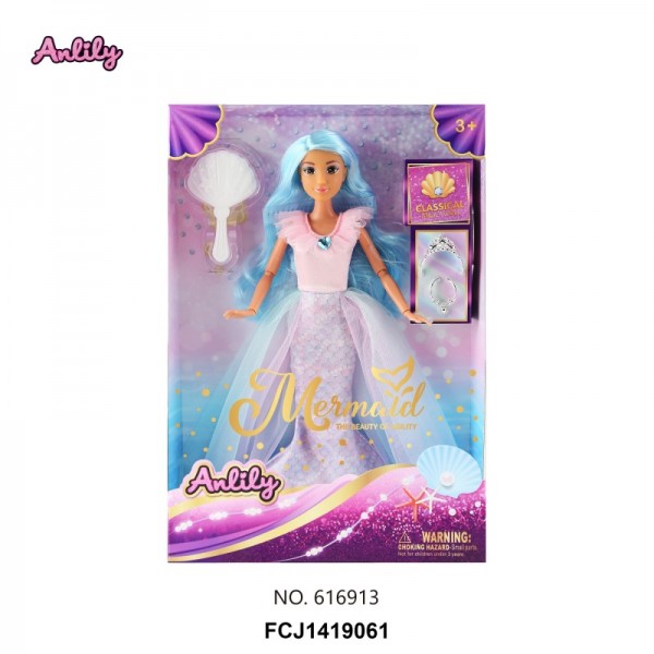 248528 Лялька 616913 русалка, шарнірна, гребінець, корона, кор., 22-32-6 см.