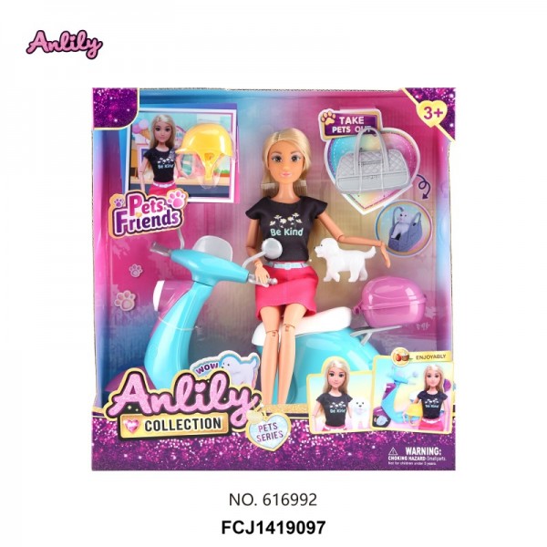 248531 Лялька 616992 шарнірна, мопед, собачка, кор., 30-32-10,5 см.