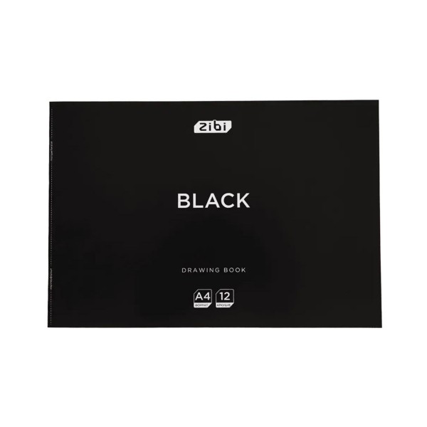 258005 Альбом для малювання BLACK, А4, 12 арк., 120 г/м2, на скобі, чорний, KIDS Line