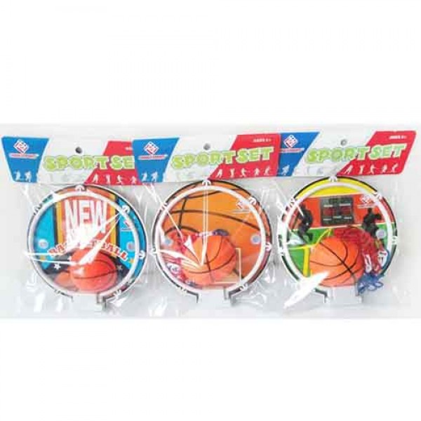 143188 Баскетбольне кільце MR 0828 пластик, щит-пластик, сітка, м'яч, 2 види, кул., 18-25-3 см.