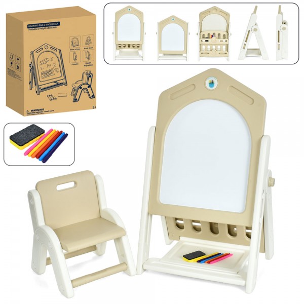 244356 Мольберт Y1029 дошка магн.42-49,5см, складний, стільчик 37-39-46,5см, фломастери 6шт, губка, в кор. 