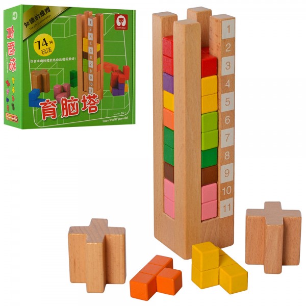 149260 Дерев'яна іграшка Гра MD 2603 башня, блоки, 74 дет., кор., 22-21-6см.