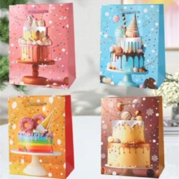 213541 Пакет подарунковий паперовий L "Birthday cake 3D" 30*41.5*12см., R33235-L