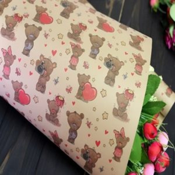 133692 Папір пакувальний крафт "Ведмедик на бурому" 70*100см 10л/уп 1085K