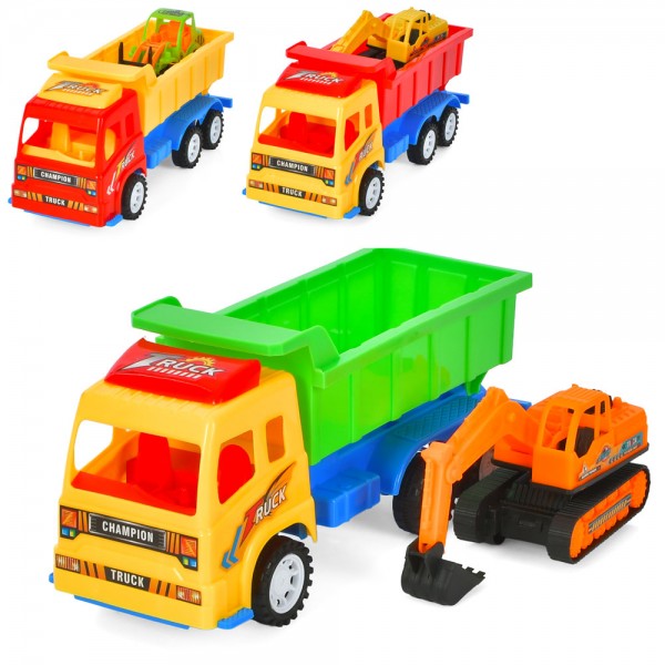 247858 Набір з транспортом 2366-7-8E самоскид26см(інерц)будтехніка, рух.деталі,мікс.у пакеті, 26-12-9см