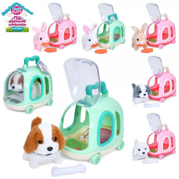 237382 Тварина в переносці 18807A-8A переноска на колесах, ходить, 2 види, 3 кольори, муз.,кул.,22-18-15см.