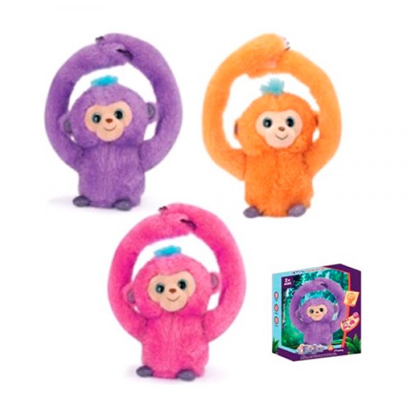 154468 М'яка іграшка MP 2304 мавпа, крутиться на руці, 3 кольори, муз., бат., кор., 17-21,5-10 см.