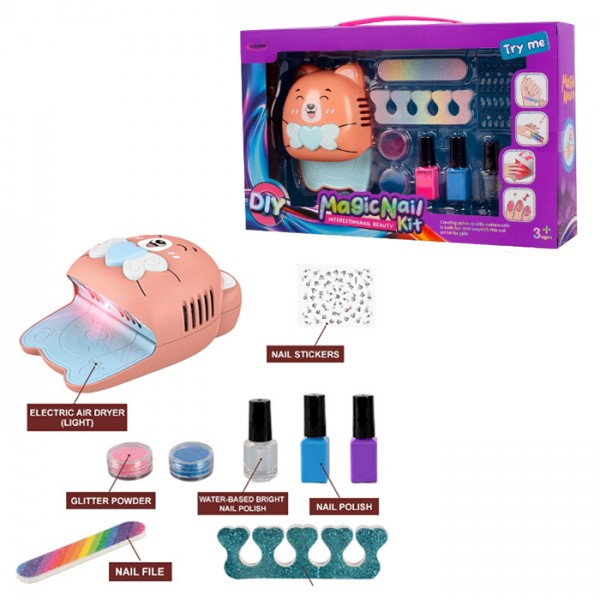 246551 Косметика S014-4 набір для манікюру, лампа (світло,повітря), лак 3шт, розд. д/пальців, наліпки, бат.