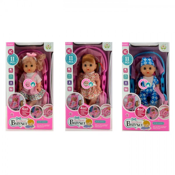 246568 Лялька WX013-3-6-8 29см, п'є-пісяє, звук, пляшечка, посуд, підгузок, люлька-переноска, бат.,кор.