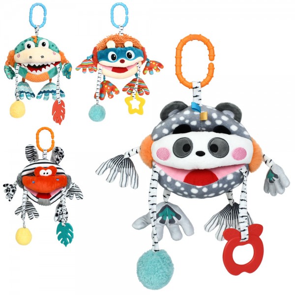 241561 Підвіска м'яка HB 0104 ABCD на коляску/на ліжко,тварина,пискавка,брязкальце,прорізувач,плюш,4види,ку