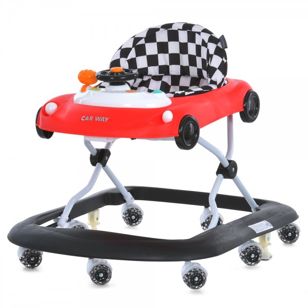 244366 Ходунки ME 1216 CAR WAY Red-Black музика, колеса 8шт, стопор, на бат-ці, червоно-чорний