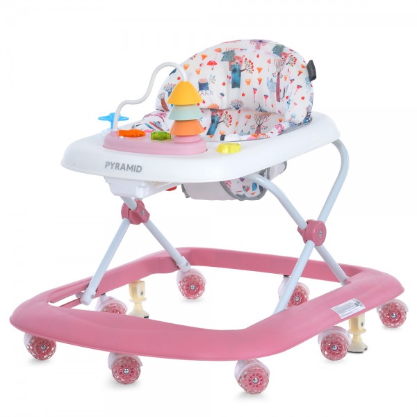 244369 Ходунки ME 1217 PYRAMID Pink музика, колеса 8шт, стопор, на бат-ці, рожевий