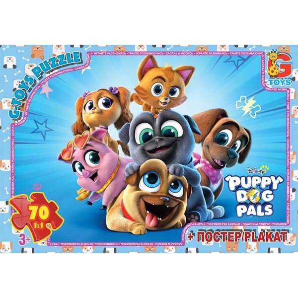 155970 MD405 Пазли ТМ "G-Toys" із серії "Веселі мопси" (Puppy Dog Pals), 70 ел.