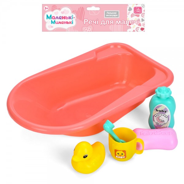 247793 Аксесуари для ляльки 83880-1 ванна, 29-17-6см, качка, чашка, аксесуари, у пакеті, 27-38-6см