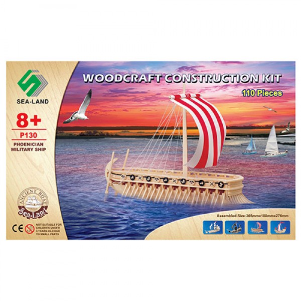 87719 Конструктор P130 дерев'яні пазли 3D, стародавній корабель, 110 дет., кор., 37-23-1,5 см.