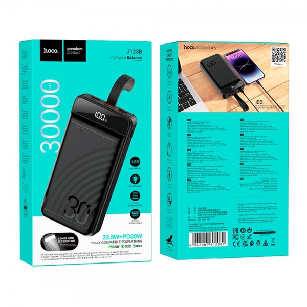 226493 Універсальна Мобільна Батарея Power Bank Hoco J123B Element 22.5W+PD20W with digital display 30000 mAh (Чорний)