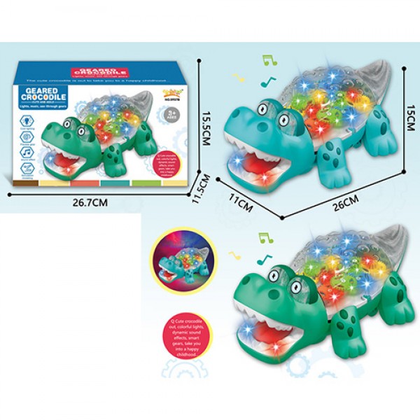 139944 Музична іграшка 5937B крокодил, їздить, 2 кольори, муз., світло, бат., кор., 27-16-11,5 см.