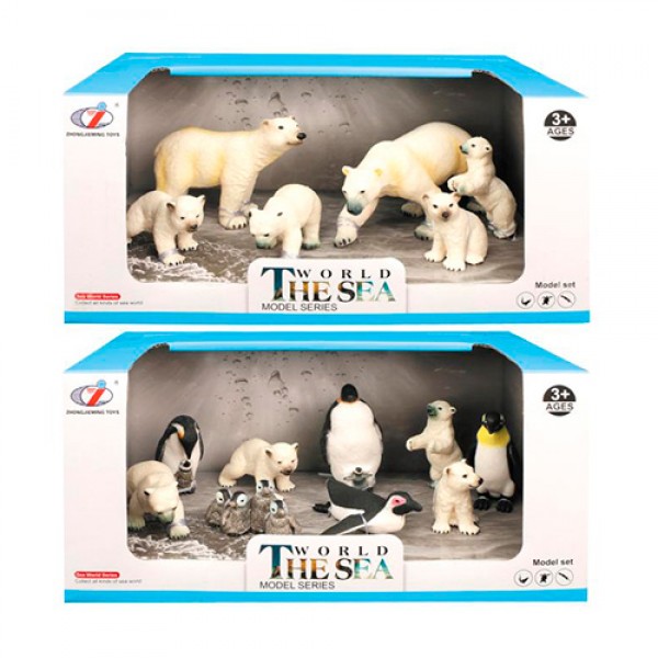 156450 Тварини Q9899-P28 білі ведмеді, 2 види (1 вид-пінгвіни), кор., 27-13-14 см.