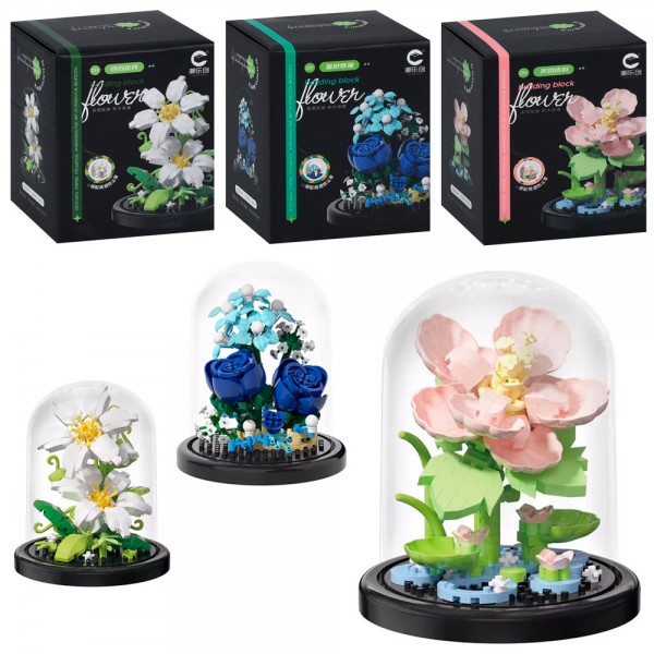 247986 Конструктор 7234-7235-7242квіти у колбі,247дет,3 види,в кор-ці,9-11,5-9см