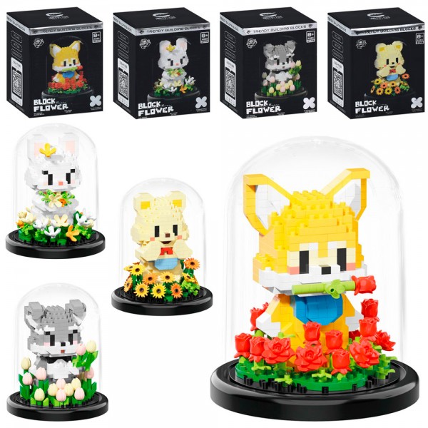 247987 Конструктор 7245-7248тварина, колба, 4 види,від 403дет, у кор-ці, 9-11,5-9см