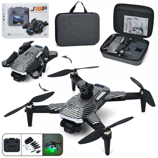 241286 Квадрокоптер J18P радіокер.,2,4G,акум.,камера,складний,Wi-Fi,TF,USB,пульт-дісплей,світло,чохол,кор.