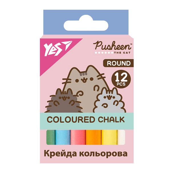 247644 Крейда кольорова Yes "Pusheen", 12 шт, кругла