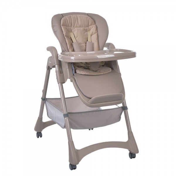 260220 Стільчик ME 1177 STEADY Taupe Beige для годування,5-точ.ремені,матрац,4 колеса,шкір.темно-бежевий