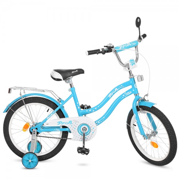 50466 Велосипед дитячий PROF1 L1894 18" дзеркало, дзвінок, додаткові колеса, блакитний, кор.