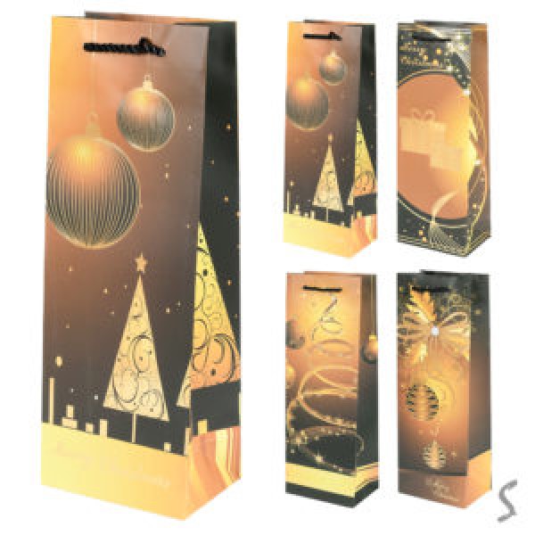 262711 Пакет новорічний паперовий під пляшку "Christmas gifts" 12*9*35см